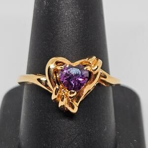 DAC Vintage Gemstone Yellow Gold Tone Purple Amethyst Heart Size 10 Ring